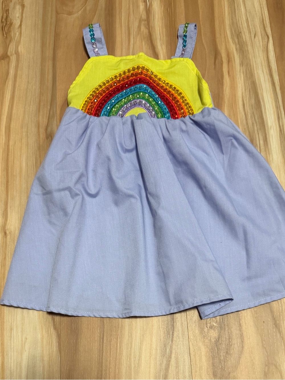 Lola + The Boys Yellow Bodice with Lavender Skirt Rainbow Sequin Dress